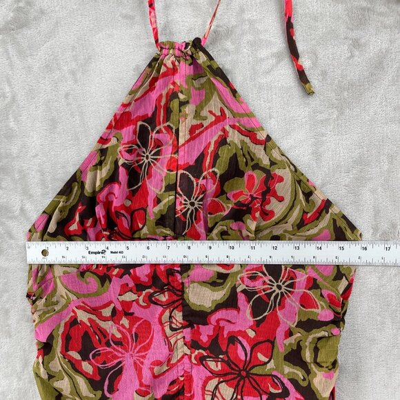 Free People Kyle Printed Chiffon Pink Green Floral Smocked Ruched Top - Picture 10 of 11